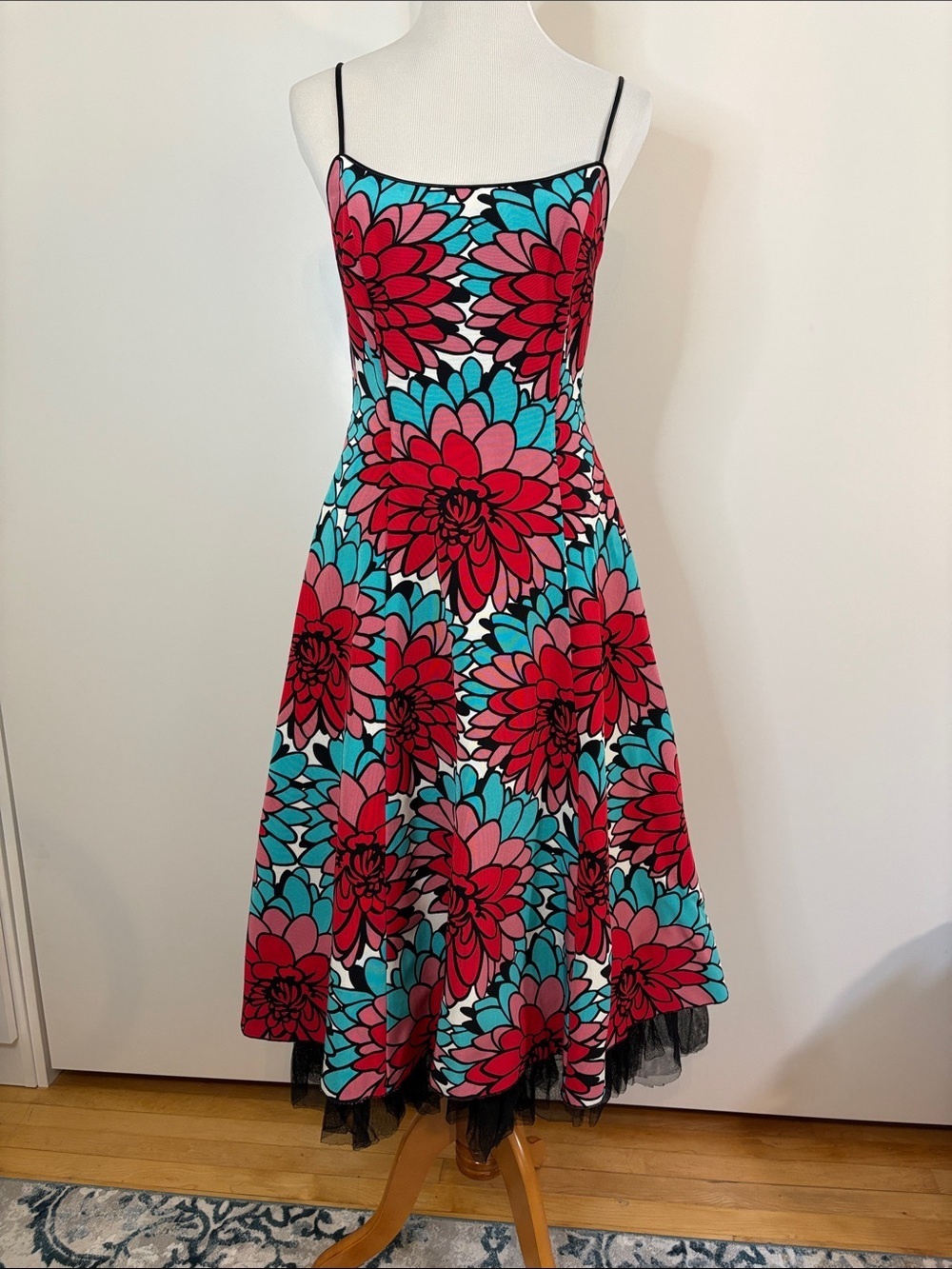 Matilde Cano Floral Fit & Flare Cocktail Dress Size 40 | Taffeta Style Midi
